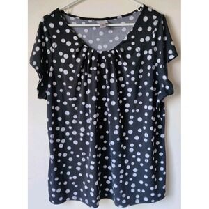 Worthington Woman Stretch‎ Polka Dot Short Sleeve Top Black/White Flowy Size 1X